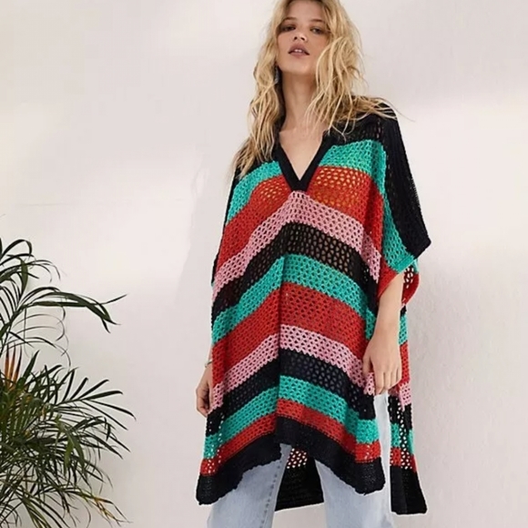 FREE PEOPLE BAYSIDE STRIPE PONCO OS - Picture 1 of 4